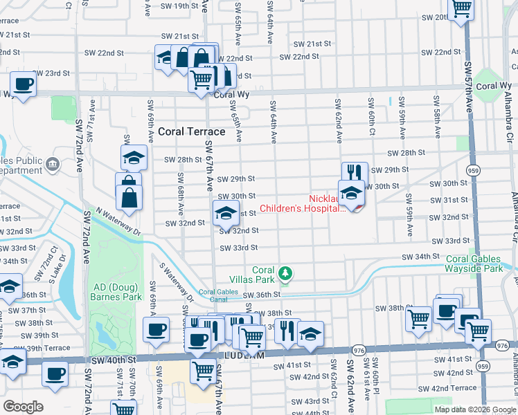 map of restaurants, bars, coffee shops, grocery stores, and more near 6485 Southwest 31st Street in Miami