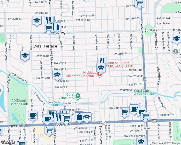 map of restaurants, bars, coffee shops, grocery stores, and more near 6264 Southwest 31st Street in Miami