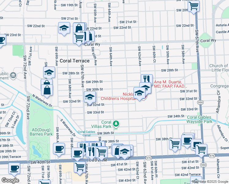map of restaurants, bars, coffee shops, grocery stores, and more near 6405 Southwest 31st Street in Miami