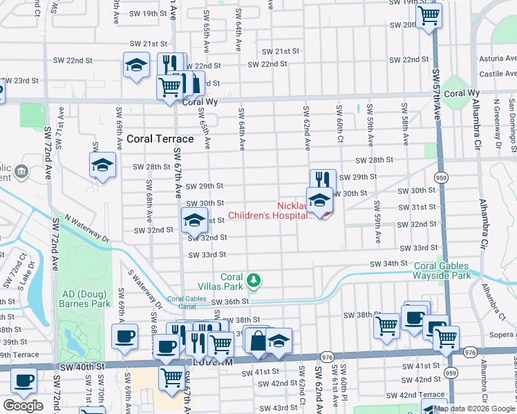 map of restaurants, bars, coffee shops, grocery stores, and more near 6335 Southwest 31st Street in Miami