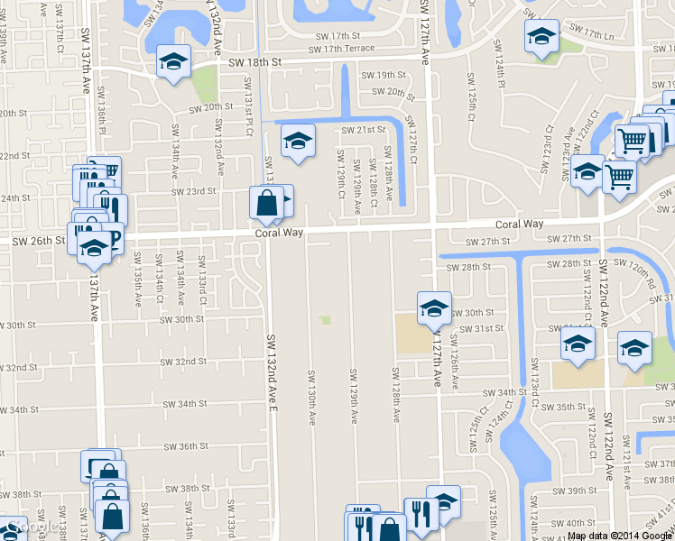map of restaurants, bars, coffee shops, grocery stores, and more near 2840 Southwest 129th Avenue in Miami