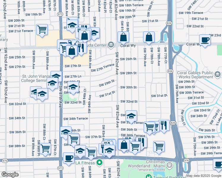 map of restaurants, bars, coffee shops, grocery stores, and more near 3110 Southwest 82nd Avenue in Miami