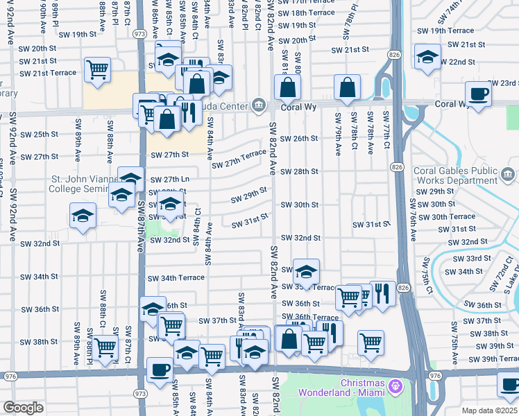 map of restaurants, bars, coffee shops, grocery stores, and more near 3110 Southwest 82nd Avenue in Miami