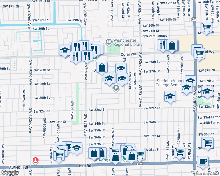 map of restaurants, bars, coffee shops, grocery stores, and more near 9393 Southwest 29th Terrace in Miami