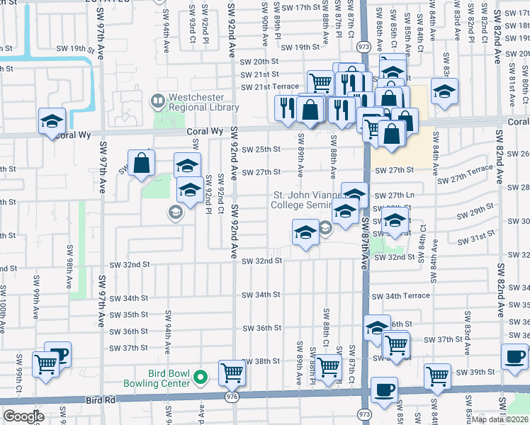 map of restaurants, bars, coffee shops, grocery stores, and more near 2846 Southwest 90th Avenue in Miami