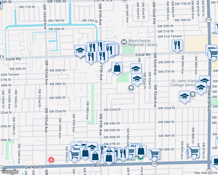 map of restaurants, bars, coffee shops, grocery stores, and more near 9555 Southwest 29th Street in Miami
