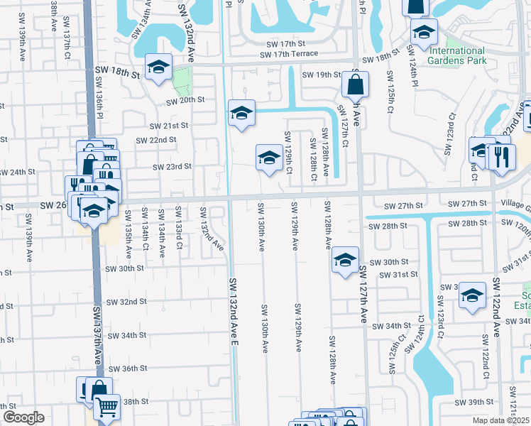 map of restaurants, bars, coffee shops, grocery stores, and more near 12982 Southwest 27th Street in Miami
