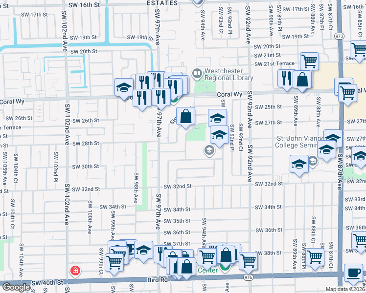 map of restaurants, bars, coffee shops, grocery stores, and more near 9393 Southwest 29th Terrace in Miami