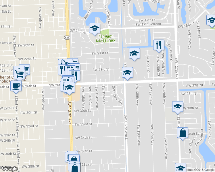 map of restaurants, bars, coffee shops, grocery stores, and more near 2635 Southwest 133rd Avenue in Miami