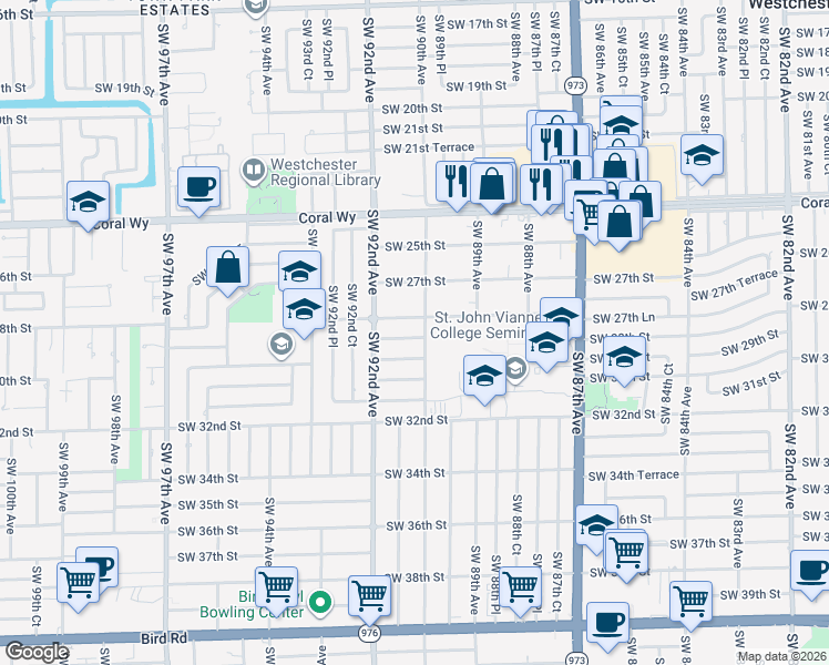 map of restaurants, bars, coffee shops, grocery stores, and more near 2846 Southwest 90th Avenue in Miami