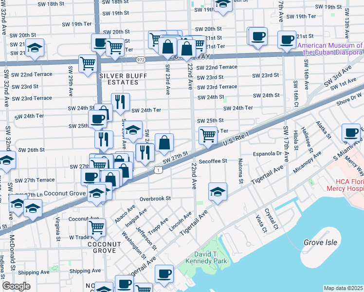 map of restaurants, bars, coffee shops, grocery stores, and more near 43 M-Path in Miami