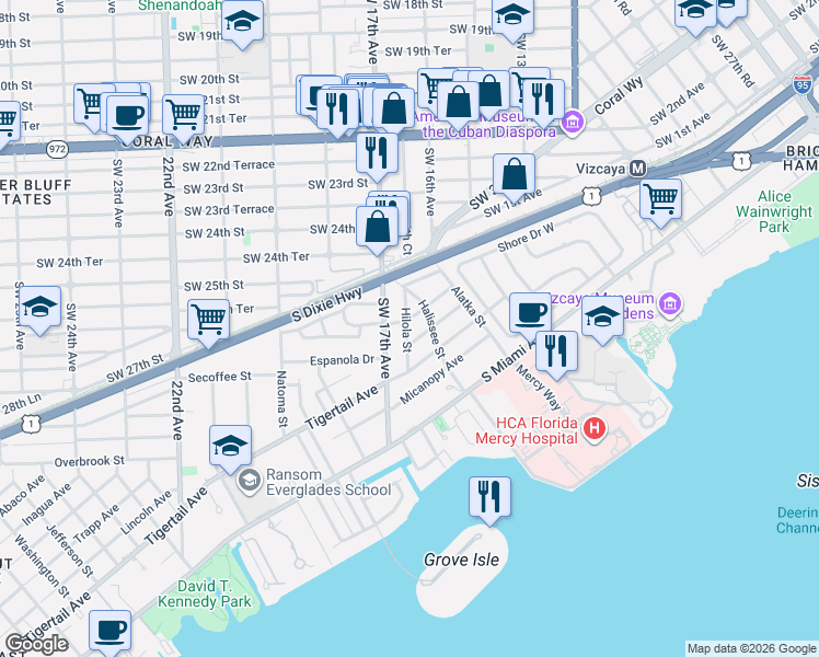map of restaurants, bars, coffee shops, grocery stores, and more near 1648 Nocatee Drive in Miami