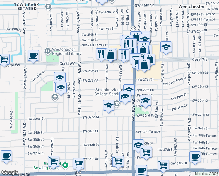 map of restaurants, bars, coffee shops, grocery stores, and more near 2710 Southwest 89th Avenue in Miami