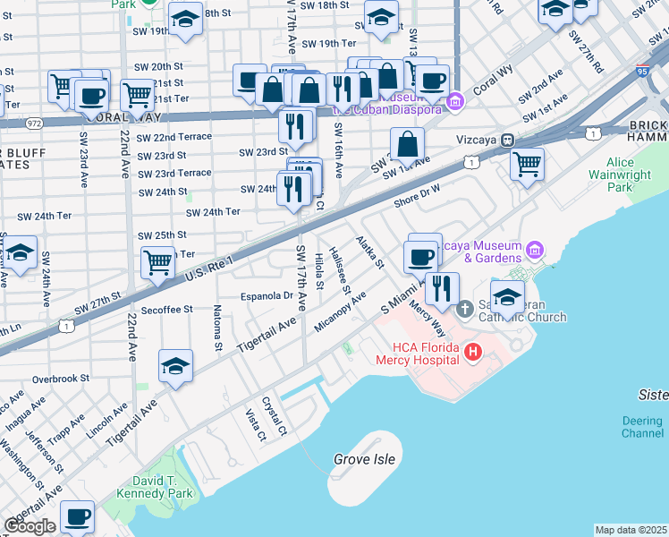 map of restaurants, bars, coffee shops, grocery stores, and more near 1648 Nocatee Drive in Miami