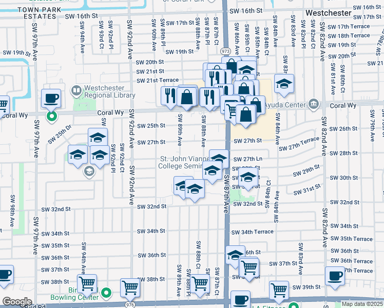 map of restaurants, bars, coffee shops, grocery stores, and more near 8851 Southwest 28th Street in Miami