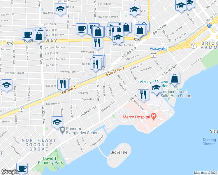 map of restaurants, bars, coffee shops, grocery stores, and more near 1648 Nocatee Drive in Miami