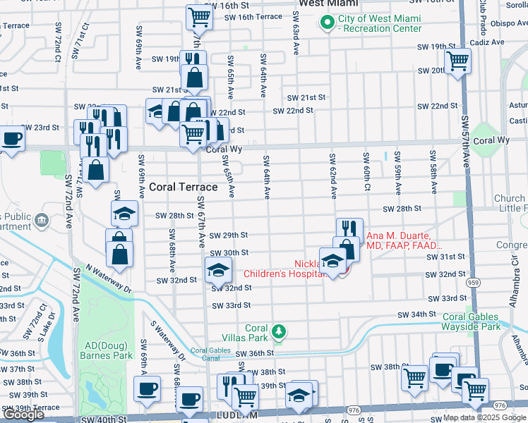 map of restaurants, bars, coffee shops, grocery stores, and more near 2734 Southwest 64th Avenue in Miami