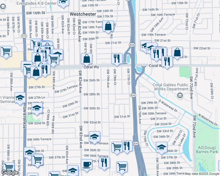 map of restaurants, bars, coffee shops, grocery stores, and more near in Westchester
