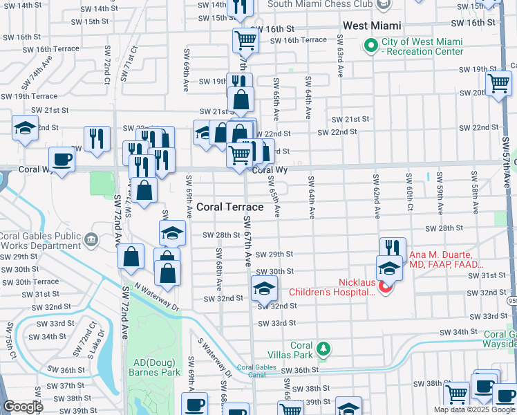 map of restaurants, bars, coffee shops, grocery stores, and more near 6540 Southwest 26th Street in Miami