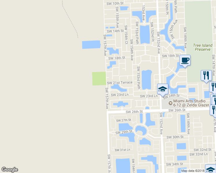 map of restaurants, bars, coffee shops, grocery stores, and more near 2216 Southwest 156th Court in Miami