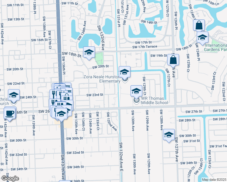 map of restaurants, bars, coffee shops, grocery stores, and more near 2260 SW 131st Ct in Miami