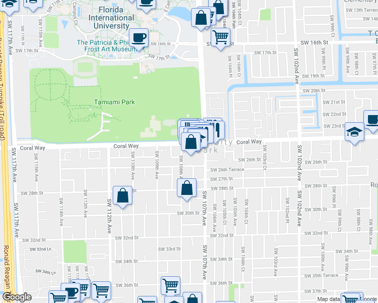 map of restaurants, bars, coffee shops, grocery stores, and more near 10766 Southwest 24th Street in Miami
