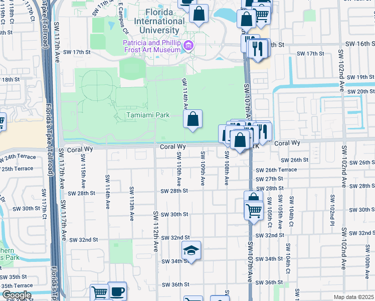 map of restaurants, bars, coffee shops, grocery stores, and more near 2436 Southwest 109th Court in Miami
