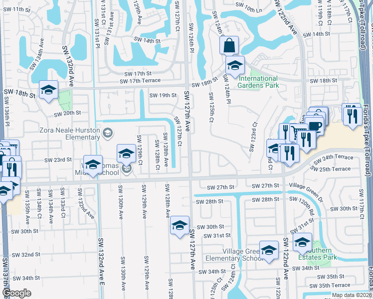 map of restaurants, bars, coffee shops, grocery stores, and more near 2351 Southwest 25th Terrace in Miami