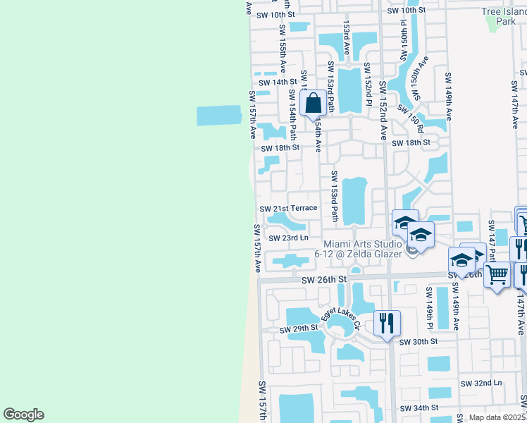 map of restaurants, bars, coffee shops, grocery stores, and more near 2216 Southwest 156th Court in Miami