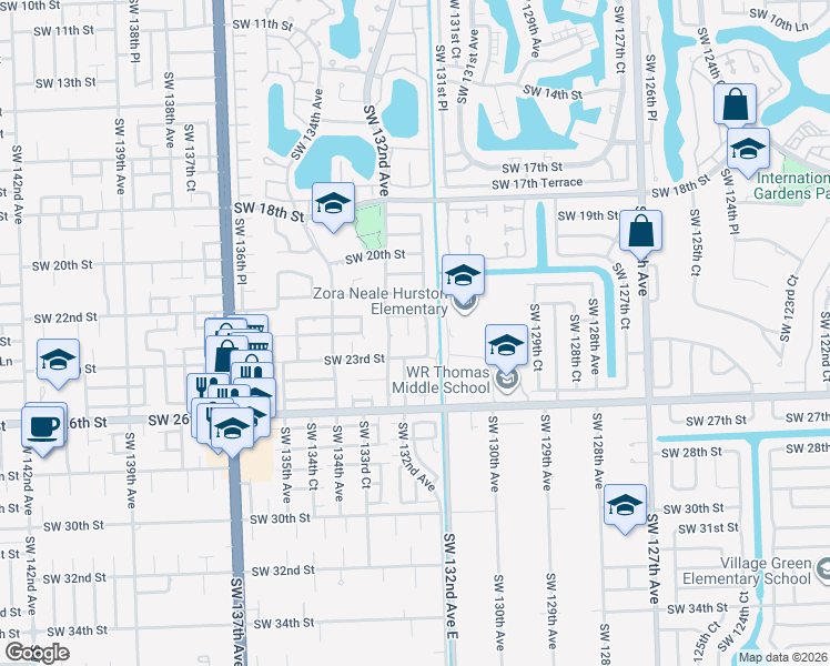 map of restaurants, bars, coffee shops, grocery stores, and more near 2260 Southwest 131st Court in Miami
