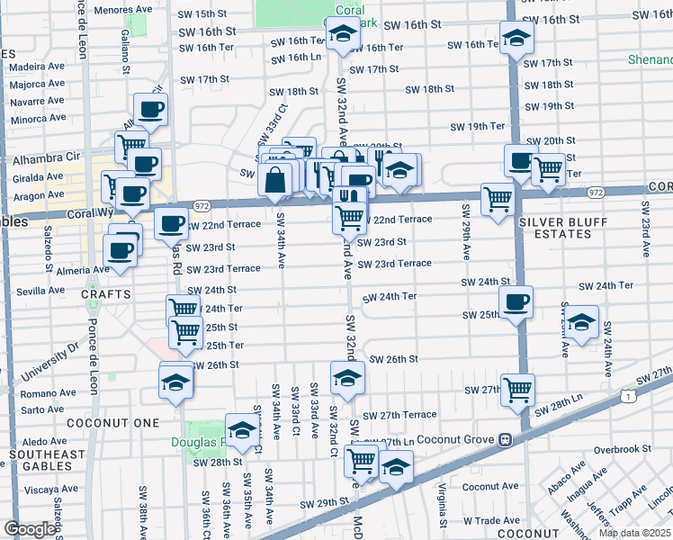 map of restaurants, bars, coffee shops, grocery stores, and more near in Miami