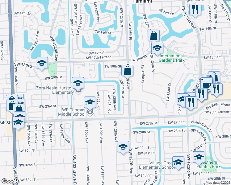 map of restaurants, bars, coffee shops, grocery stores, and more near 2210 Southwest 127th Court in Miami