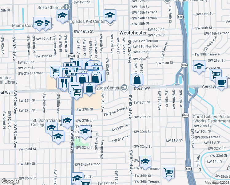 map of restaurants, bars, coffee shops, grocery stores, and more near 2400 Southwest 82nd Place in Miami
