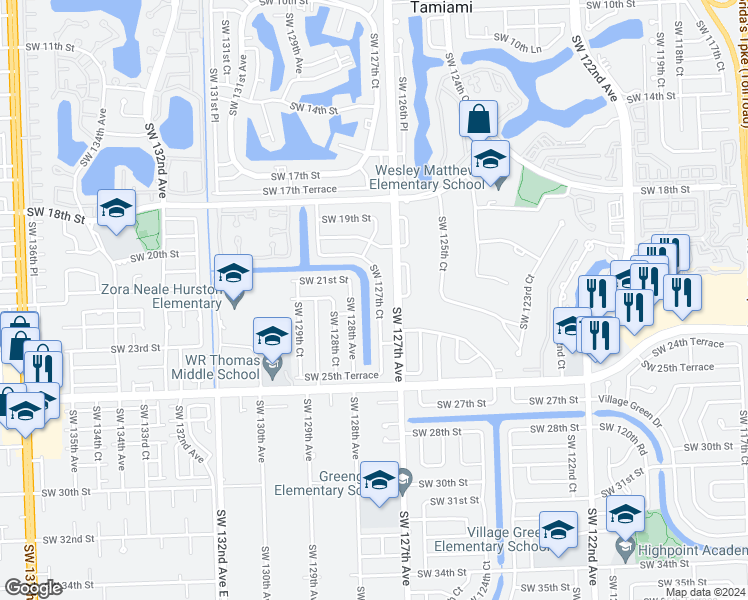 map of restaurants, bars, coffee shops, grocery stores, and more near 2210 SW 127th Ct in Miami