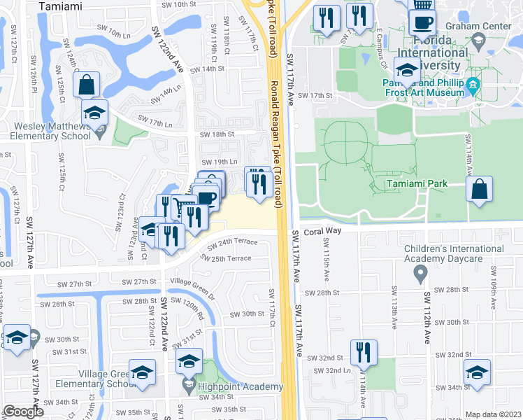 map of restaurants, bars, coffee shops, grocery stores, and more near 11805 Southwest 26th Street in Miami