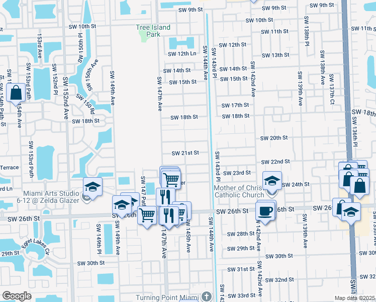 map of restaurants, bars, coffee shops, grocery stores, and more near 2085 Southwest 145th Avenue in Miami