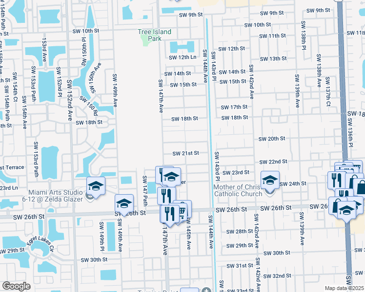 map of restaurants, bars, coffee shops, grocery stores, and more near 2085 Southwest 145th Avenue in Miami