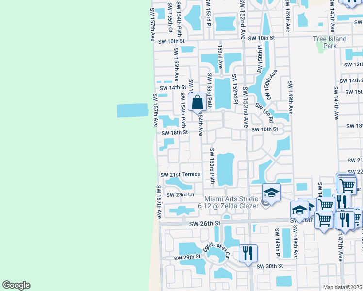 map of restaurants, bars, coffee shops, grocery stores, and more near 1953 Southwest 155th Avenue in Miami