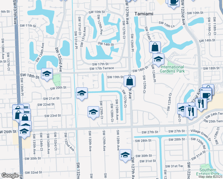 map of restaurants, bars, coffee shops, grocery stores, and more near 12830 Southwest 20th Terrace in Miami