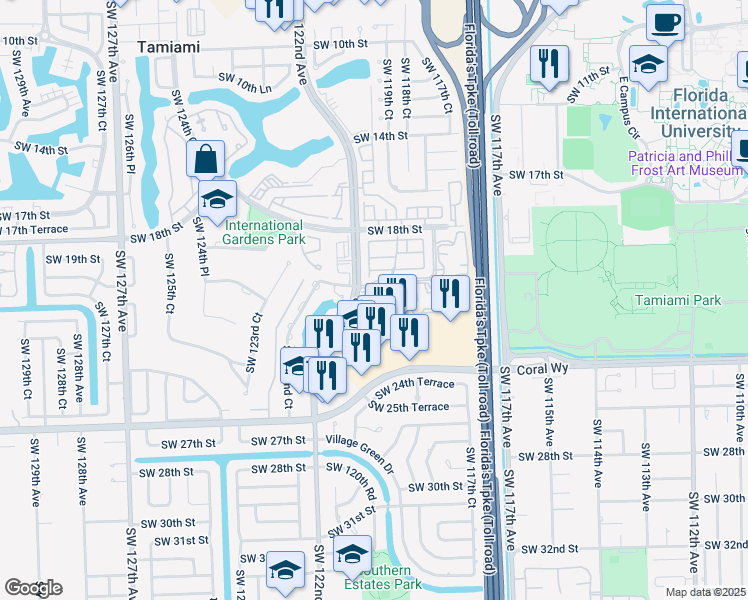 map of restaurants, bars, coffee shops, grocery stores, and more near 2055 Southwest 122nd Avenue in Miami