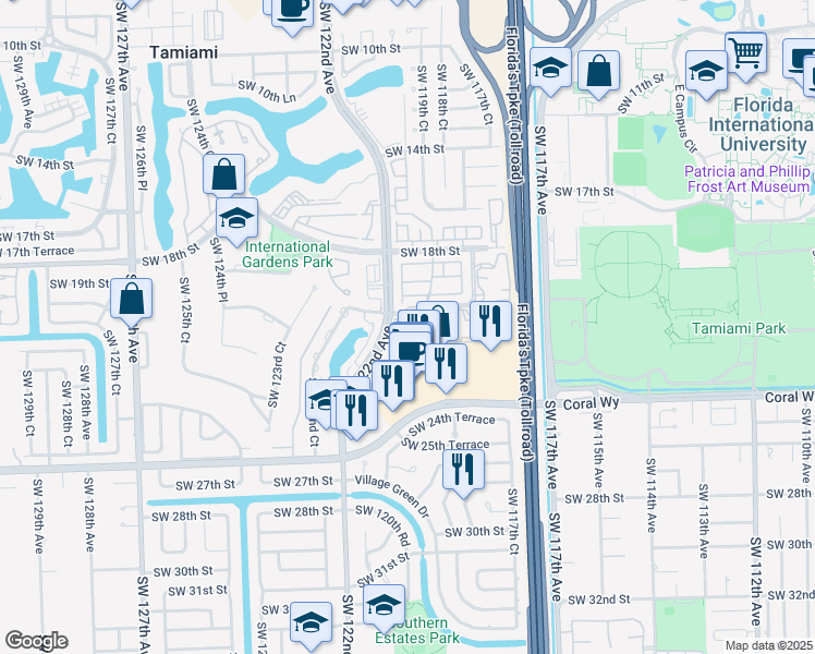 map of restaurants, bars, coffee shops, grocery stores, and more near 2055 Southwest 122nd Avenue in Miami