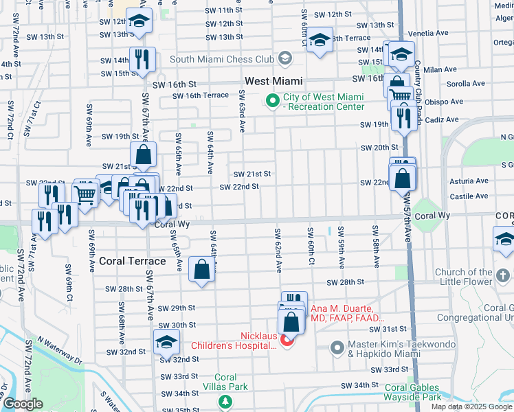 map of restaurants, bars, coffee shops, grocery stores, and more near 2306 Southwest 62nd Court in Miami