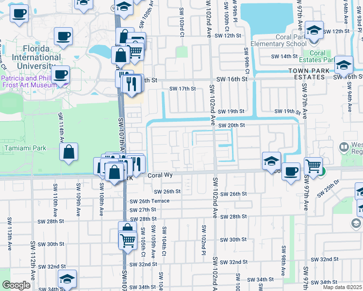 map of restaurants, bars, coffee shops, grocery stores, and more near 2032 Southwest 103rd Court in Miami
