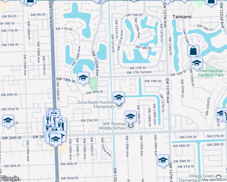 map of restaurants, bars, coffee shops, grocery stores, and more near 13109 Southwest 20th Terrace in Miami