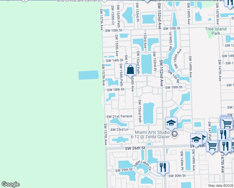 map of restaurants, bars, coffee shops, grocery stores, and more near 1860 Southwest 155th Avenue in Miami