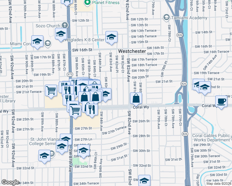 map of restaurants, bars, coffee shops, grocery stores, and more near 2244 Southwest 82nd Place in Miami