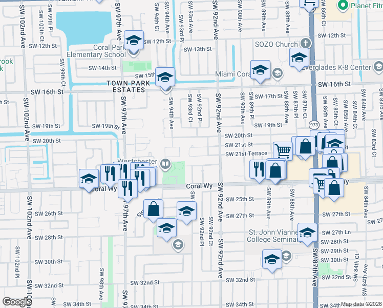 map of restaurants, bars, coffee shops, grocery stores, and more near 9331 Southwest 22nd Terrace in Miami