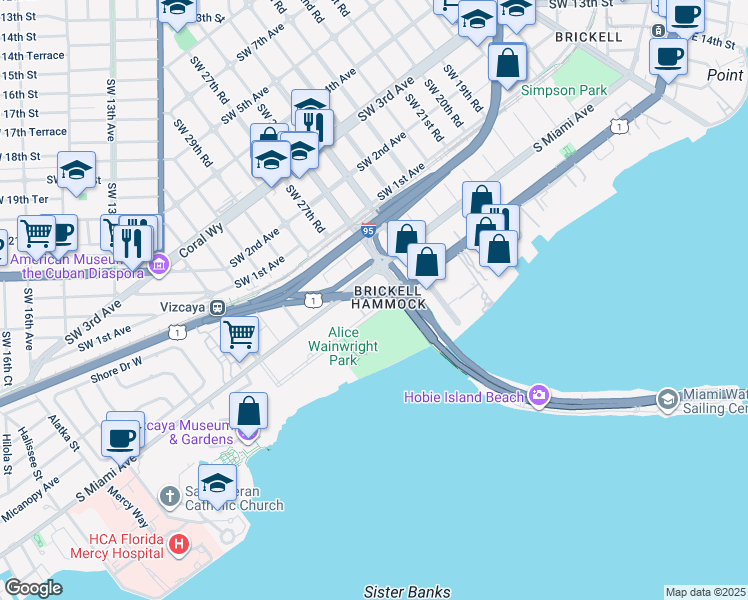 map of restaurants, bars, coffee shops, grocery stores, and more near 2660 Federal Highway in Miami
