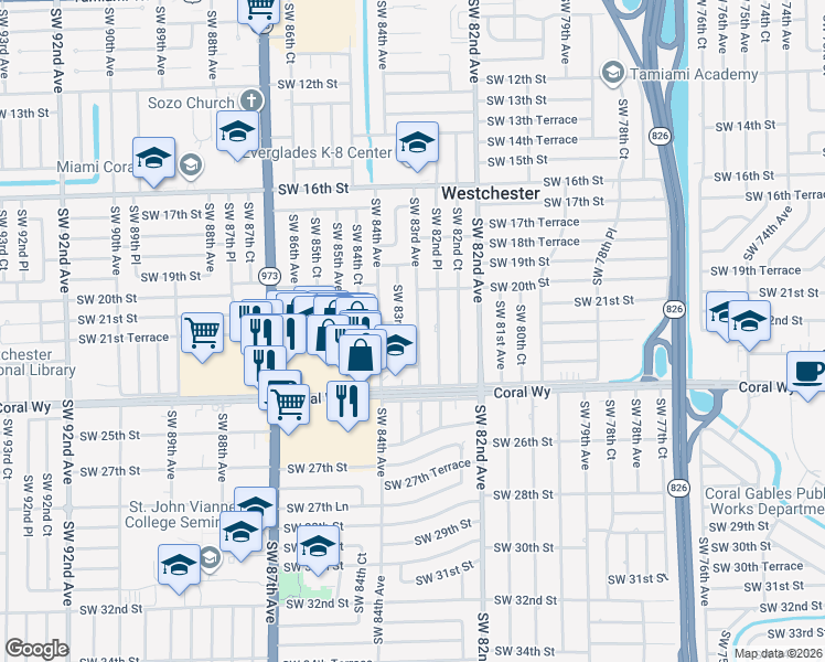 map of restaurants, bars, coffee shops, grocery stores, and more near 2040 Southwest 83rd Court in Miami