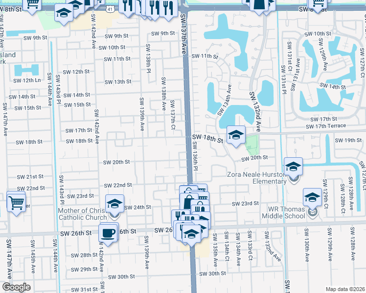 map of restaurants, bars, coffee shops, grocery stores, and more near in Miami-Dade County